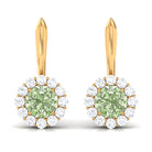 Green Sapphire Flower Halo Drop Earrings with Moissanite Green Sapphire - ( AAA ) - Quality - Rosec Jewels