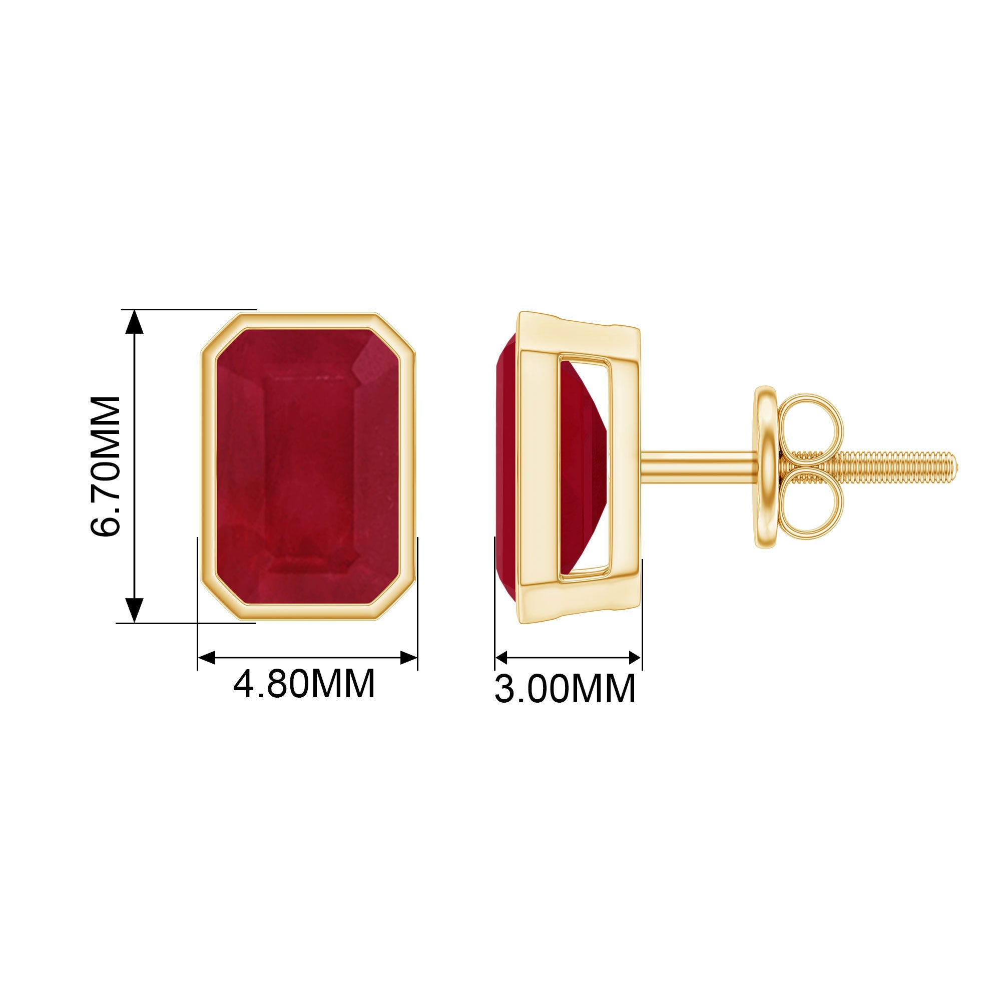 Solitaire Ruby July Birthstone Stud Earrings Ruby - ( AAA ) - Quality - Rosec Jewels