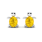 Oval Shape Lab Grown Yellow Sapphire Turtle Stud Earrings Lab Created Yellow Sapphire - ( AAAA ) - Quality - Rosec Jewels