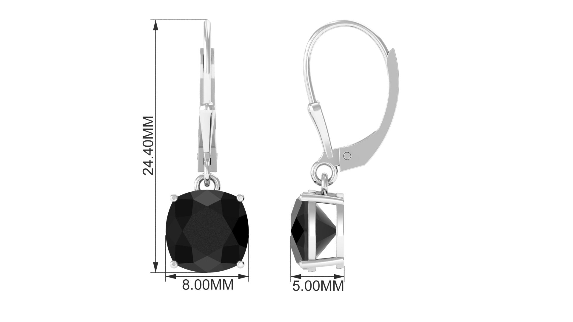 Cushion Cut Black Spinel Lever Back Earrings Black Spinel - ( AAA ) - Quality - Rosec Jewels