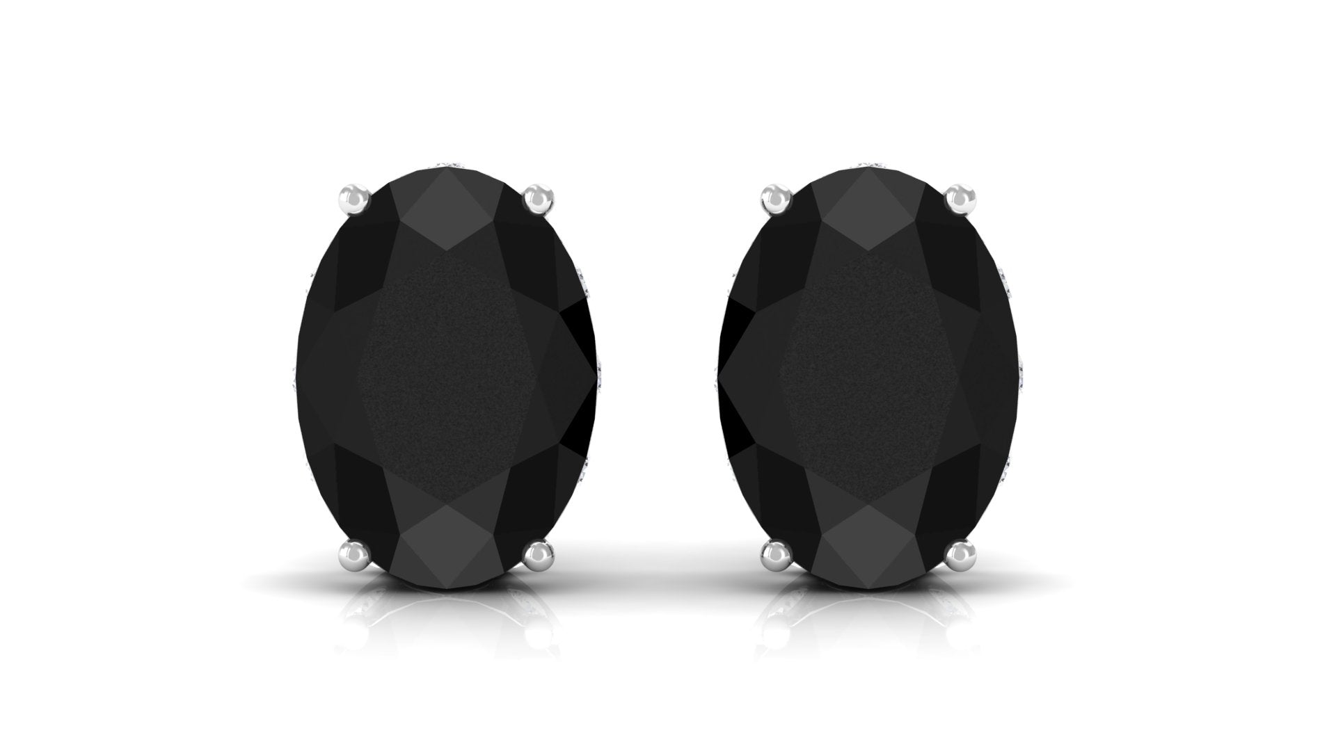 Oval Shape Black Onyx Stud Earrings with Diamond Black Onyx - ( AAA ) - Quality - Rosec Jewels