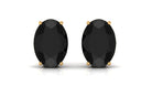 Oval Shape Black Onyx Stud Earrings with Diamond Black Onyx - ( AAA ) - Quality - Rosec Jewels