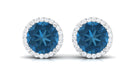 London Blue Topaz Stud Earrings with Diamond Halo London Blue Topaz - ( AAA ) - Quality - Rosec Jewels