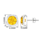 Lab Grown Yellow Sapphire and Diamond Halo Stud Earrings Lab Created Yellow Sapphire - ( AAAA ) - Quality - Rosec Jewels