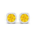 Lab Grown Yellow Sapphire and Diamond Halo Stud Earrings Lab Created Yellow Sapphire - ( AAAA ) - Quality - Rosec Jewels