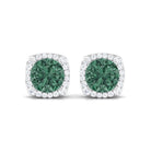 Lab Grown Green Sapphire and Diamond Halo Stud Earrings Lab Created Green Sapphire - ( AAAA ) - Quality - Rosec Jewels