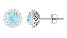 Natural Swiss Blue Topaz and Diamond Halo Stud Earrings Sky Blue Topaz - ( AAA ) - Quality - Rosec Jewels