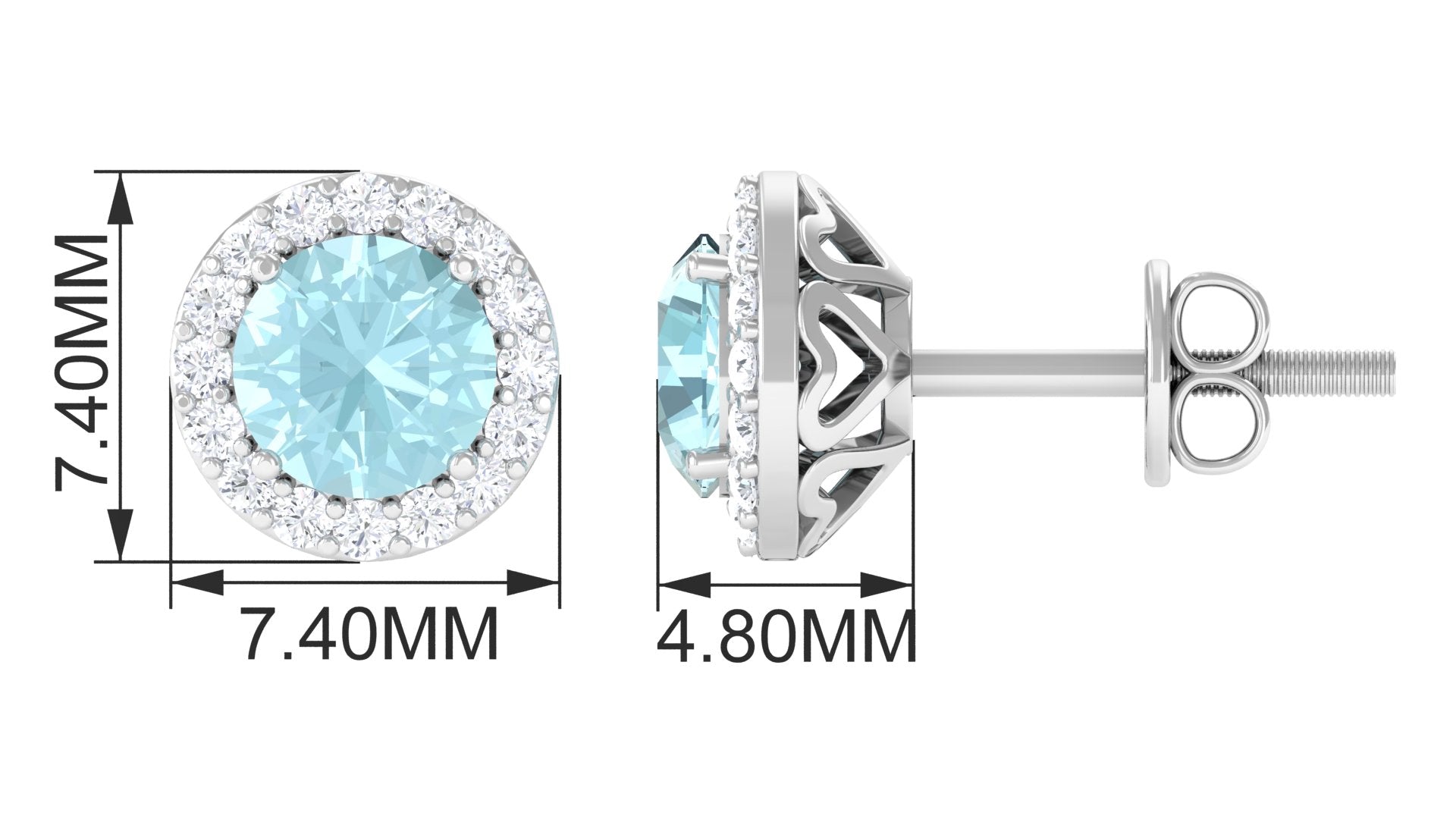 Natural Swiss Blue Topaz and Diamond Halo Stud Earrings Sky Blue Topaz - ( AAA ) - Quality - Rosec Jewels