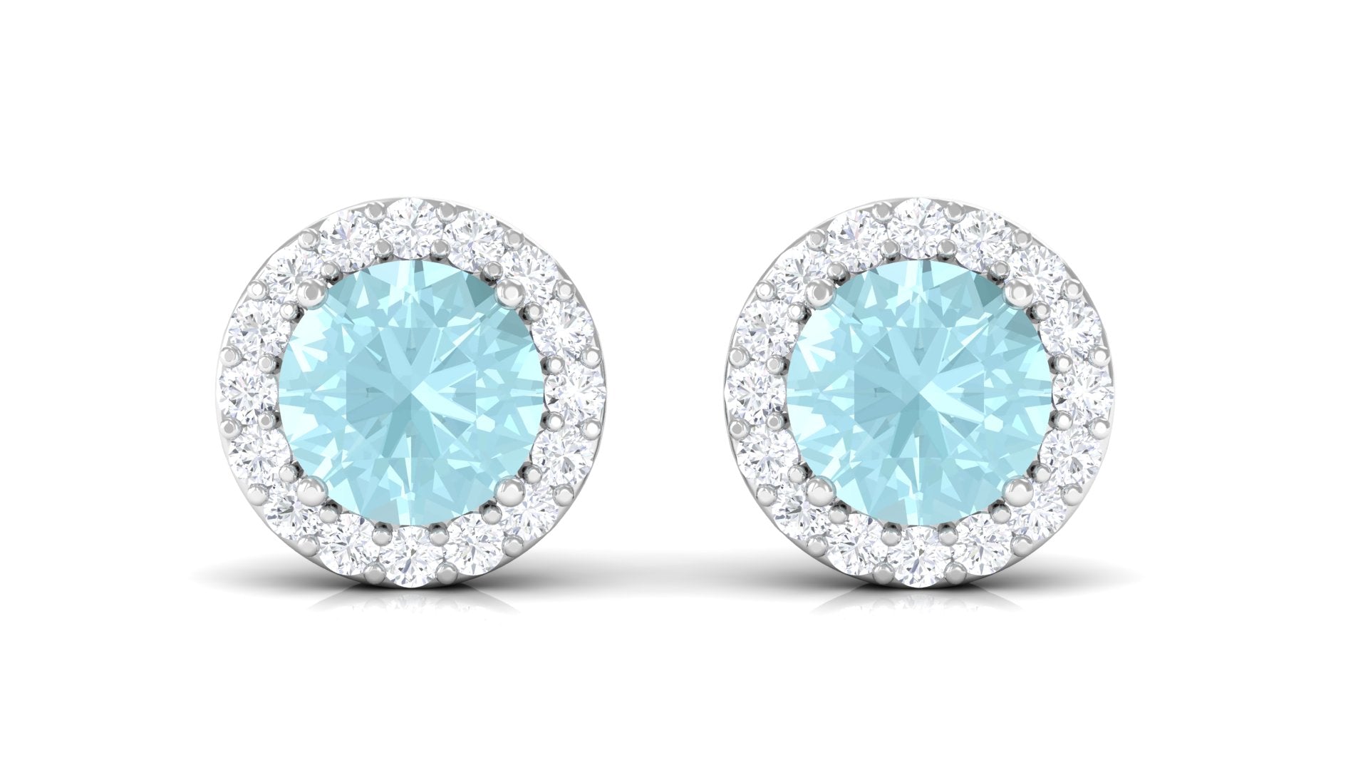 Natural Swiss Blue Topaz and Diamond Halo Stud Earrings Sky Blue Topaz - ( AAA ) - Quality - Rosec Jewels