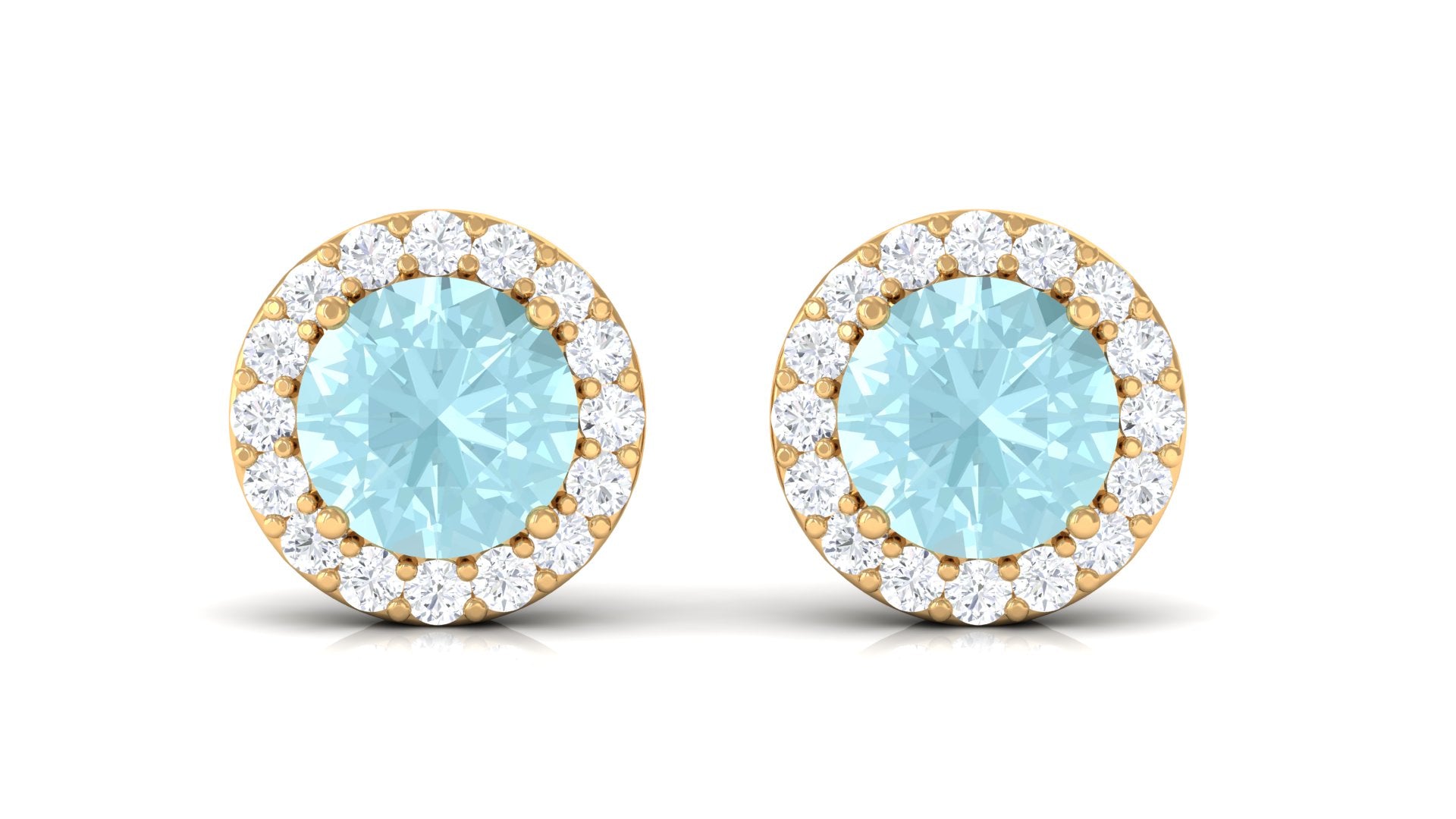 Natural Swiss Blue Topaz and Diamond Halo Stud Earrings Sky Blue Topaz - ( AAA ) - Quality - Rosec Jewels