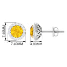 Classic Yellow Sapphire Stud Earrings with Diamond Halo Yellow Sapphire - ( AAA ) - Quality - Rosec Jewels