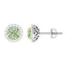 Classic Round Green Sapphire Halo Stud Earrings with Diamond Green Sapphire - ( AAA ) - Quality - Rosec Jewels