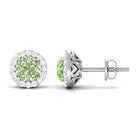 Classic Round Green Sapphire Halo Stud Earrings with Diamond Green Sapphire - ( AAA ) - Quality - Rosec Jewels