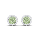 Classic Round Green Sapphire Halo Stud Earrings with Diamond Green Sapphire - ( AAA ) - Quality - Rosec Jewels