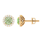 Classic Round Green Sapphire Halo Stud Earrings with Diamond Green Sapphire - ( AAA ) - Quality - Rosec Jewels