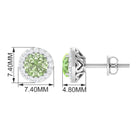 Classic Round Green Sapphire Halo Stud Earrings with Diamond Green Sapphire - ( AAA ) - Quality - Rosec Jewels