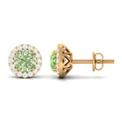 Classic Round Green Sapphire Halo Stud Earrings with Diamond Green Sapphire - ( AAA ) - Quality - Rosec Jewels