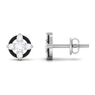 1/4 CT Round Cut Diamond Flower Stud Earrings with Black Enamel Diamond - ( HI-SI ) - Color and Clarity - Rosec Jewels