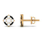 1/4 CT Round Cut Diamond Flower Stud Earrings with Black Enamel Diamond - ( HI-SI ) - Color and Clarity - Rosec Jewels