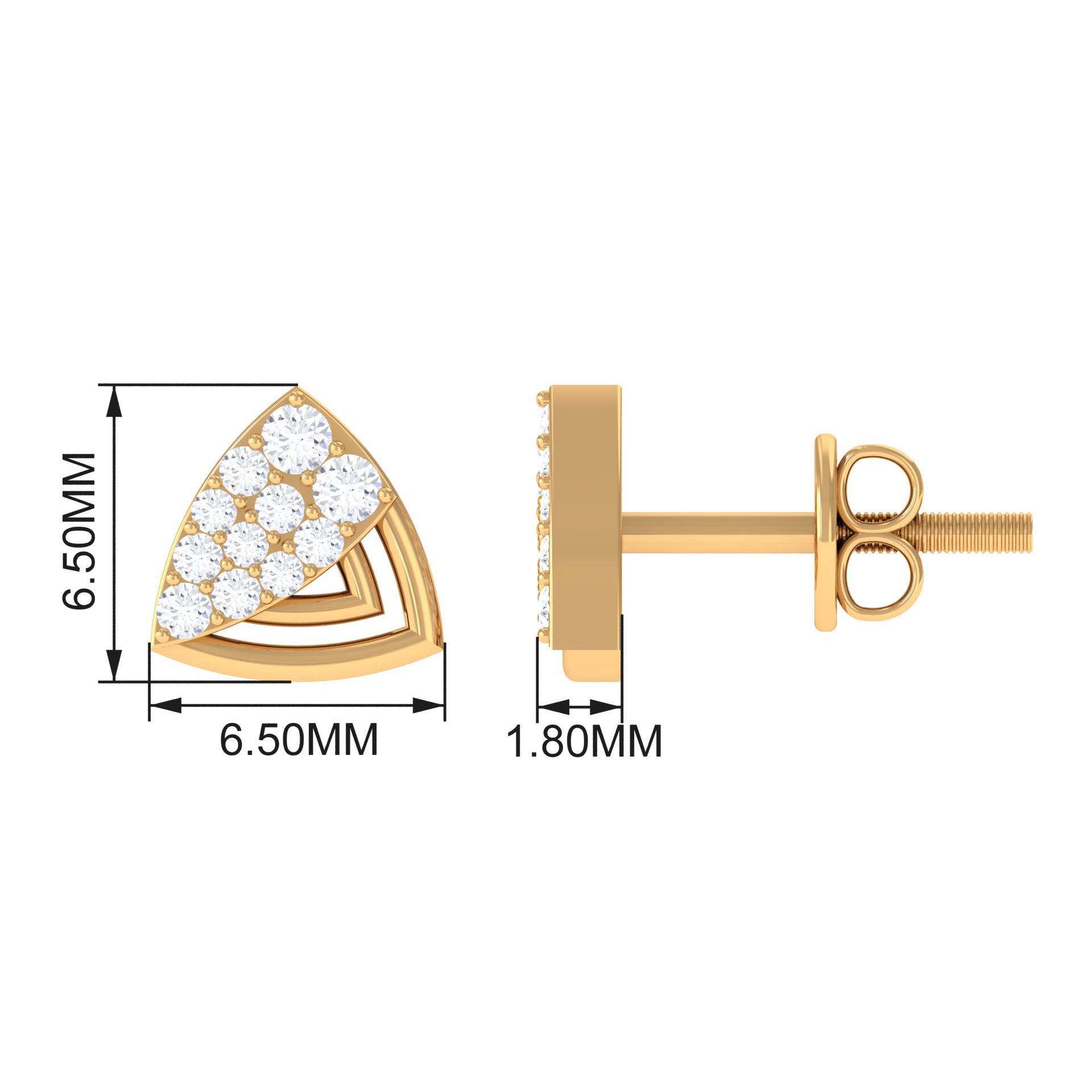 1/4 CT Round Diamond Gold Triangle Contemporary Stud Earrings Diamond - ( HI-SI ) - Color and Clarity - Rosec Jewels