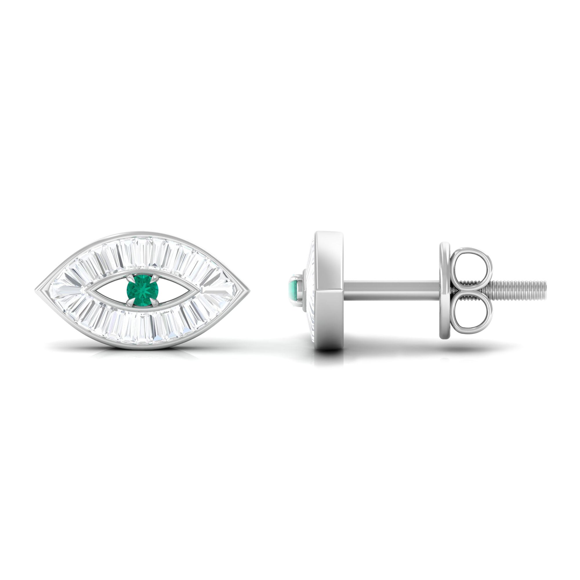 1/2 CT Emerald and Diamond Evil Eye Stud Earrings Emerald - ( AAA ) - Quality - Rosec Jewels