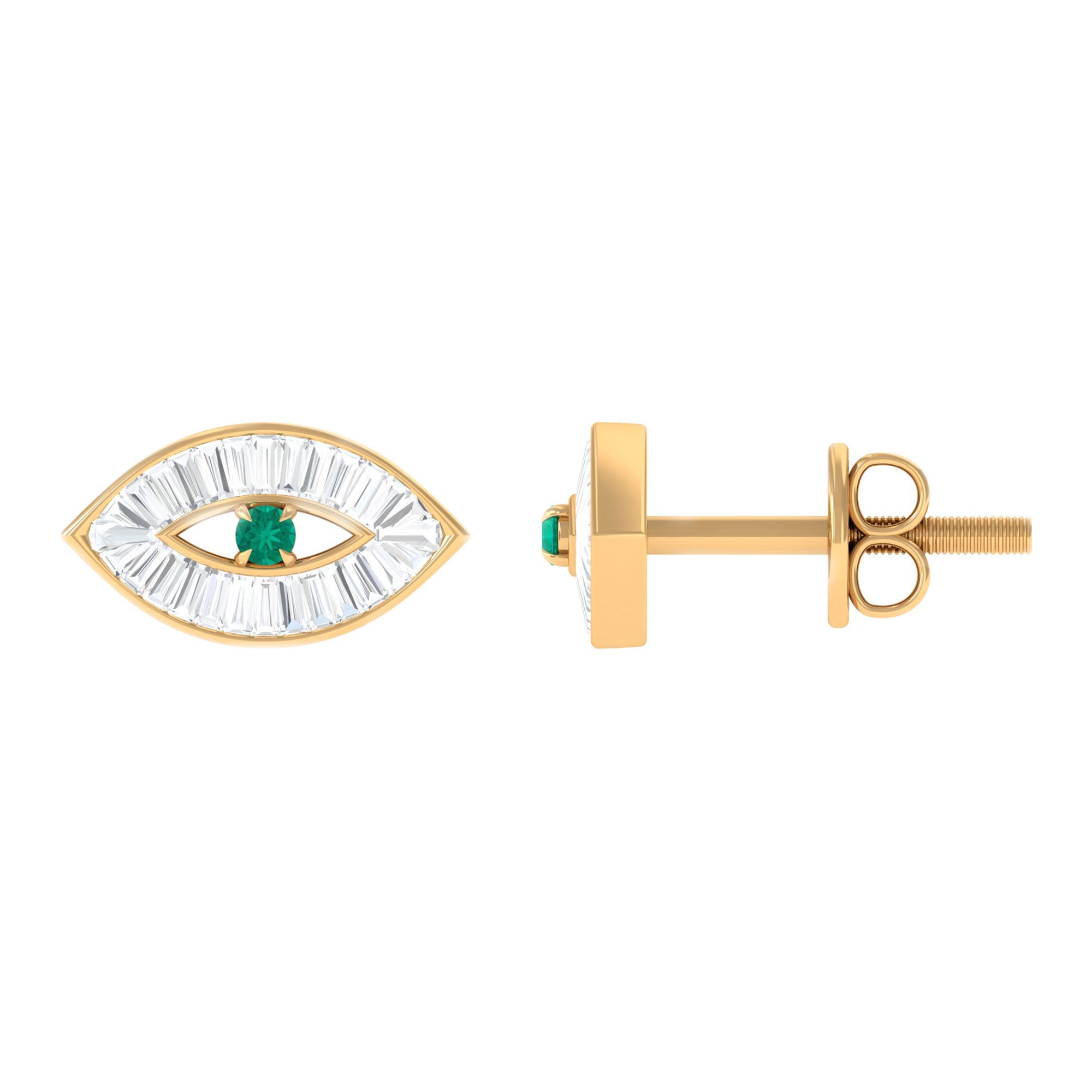 1/2 CT Emerald and Diamond Evil Eye Stud Earrings Emerald - ( AAA ) - Quality - Rosec Jewels