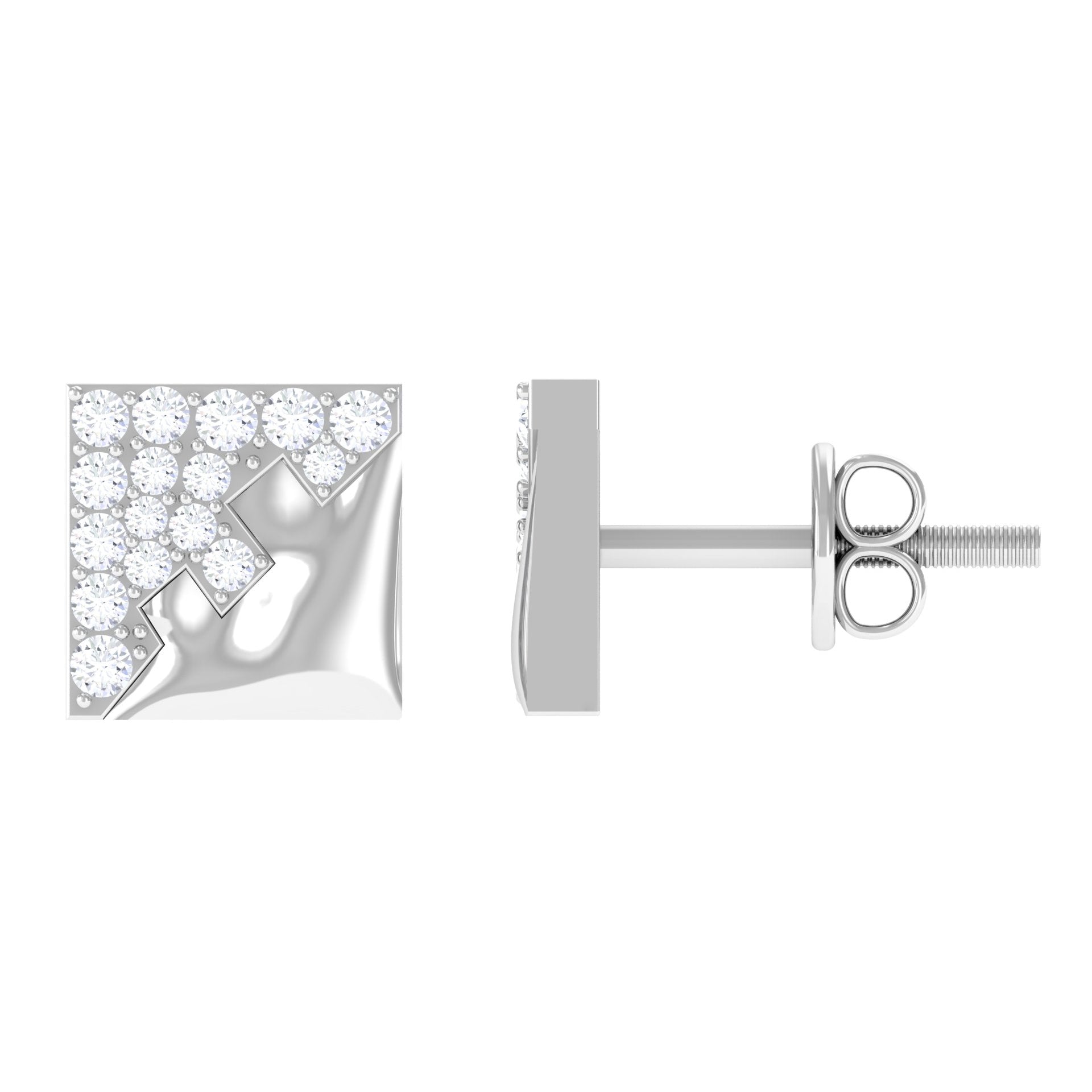 1/4 CT Real Diamond Square Stud Earrings in Gold Diamond - ( HI-SI ) - Color and Clarity - Rosec Jewels