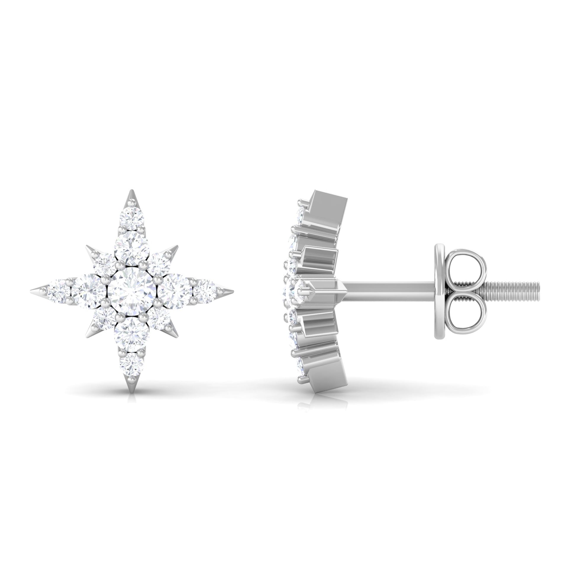 1/2 CT Real Diamond Starburst Stud Earrings in Prong Setting Diamond - ( HI-SI ) - Color and Clarity - Rosec Jewels