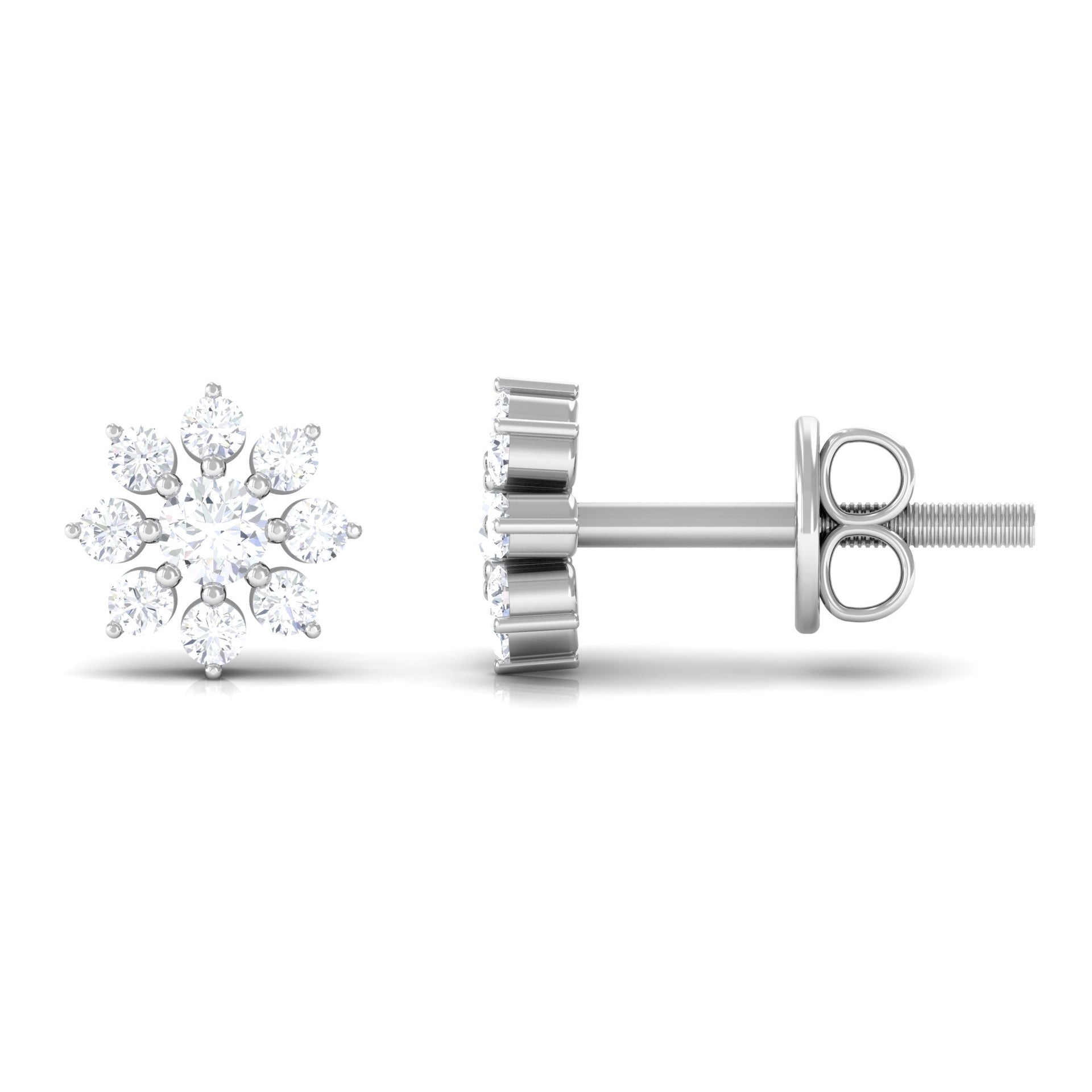 1/4 CT Natural Diamond Flower Stud Earrings in Gold Diamond - ( HI-SI ) - Color and Clarity - Rosec Jewels