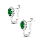 2 CT Oval Cut Created Emerald and Diamond Halo Stud Earring Lab Created Emerald - ( AAAA ) - Quality - Rosec Jewels