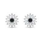 Black and White Diamond Floral Stud Earrings in Prong Setting Black Diamond - ( AAA ) - Quality - Rosec Jewels