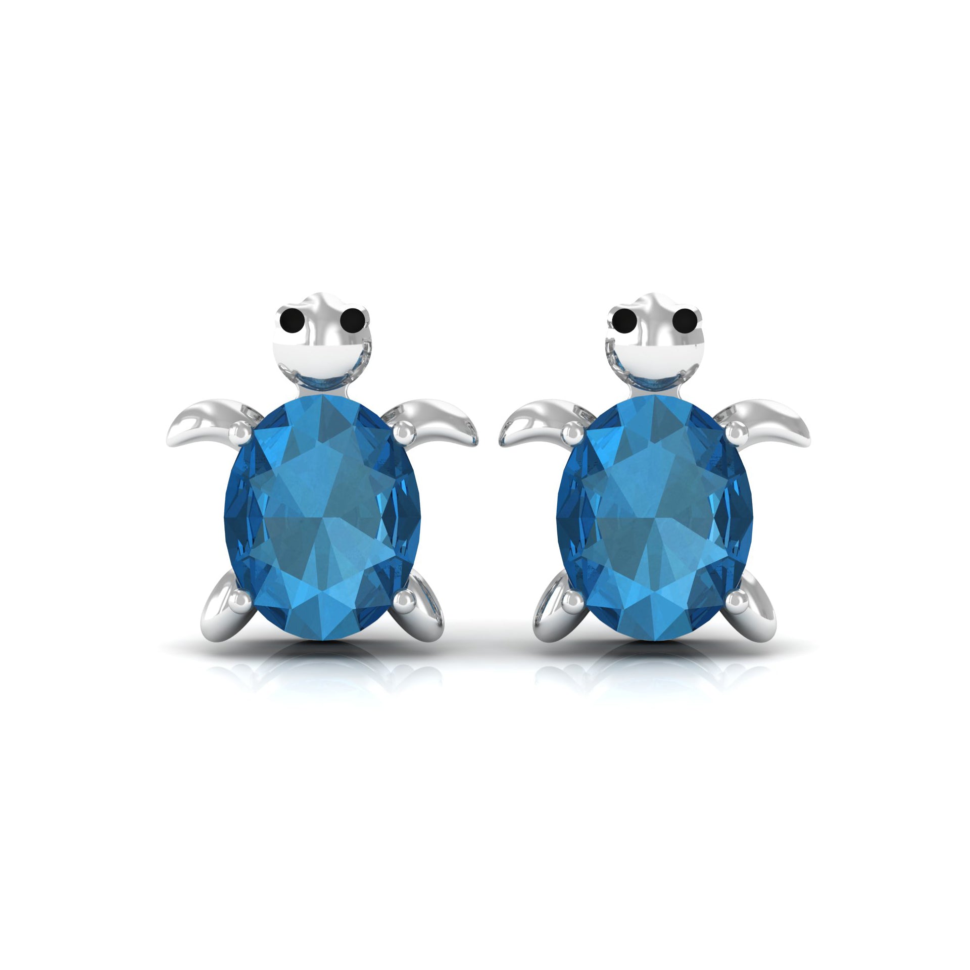 1 CT Oval Cut London Blue Topaz Solitaire Turtle Stud Earrings London Blue Topaz - ( AAA ) - Quality - Rosec Jewels