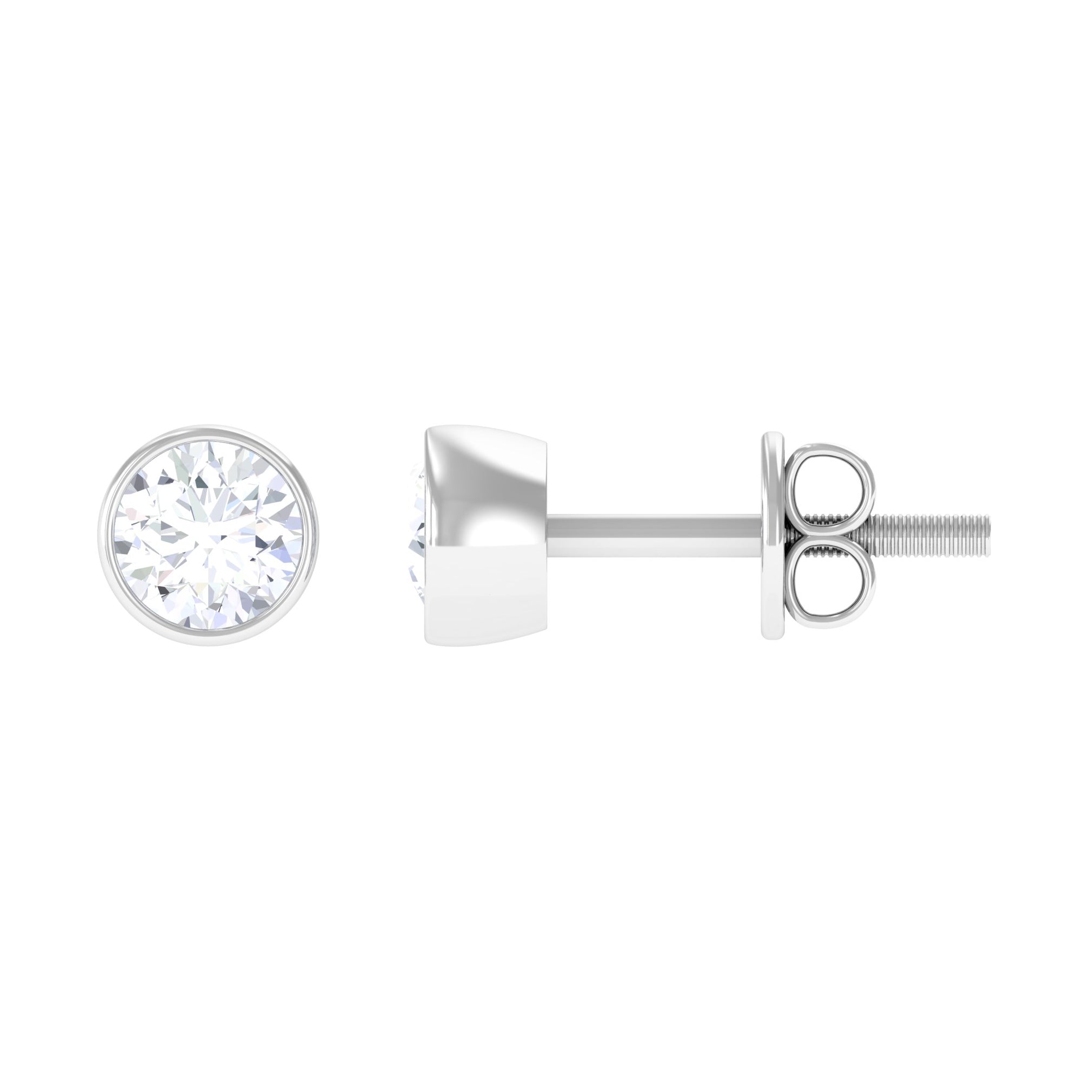 Bezel Set Round Shape Solitaire Moissanite Stud Earrings Moissanite - ( D-VS1 ) - Color and Clarity - Rosec Jewels