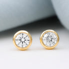 Bezel Set Round Shape Solitaire Moissanite Stud Earrings Moissanite - ( D-VS1 ) - Color and Clarity - Rosec Jewels