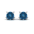 Dainty Cat Stud Earrings with Round Cut Solitaire London Blue Topaz London Blue Topaz - ( AAA ) - Quality - Rosec Jewels