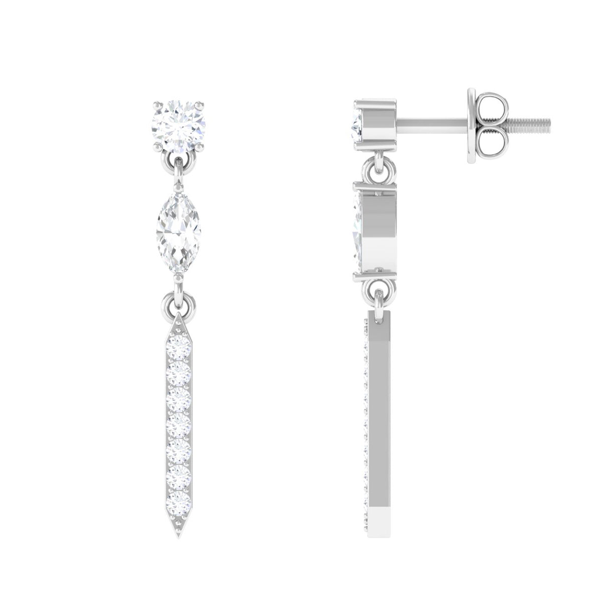 1 CT Moissanite Minimal Dangle Earrings with Screw Back Moissanite - ( D-VS1 ) - Color and Clarity - Rosec Jewels