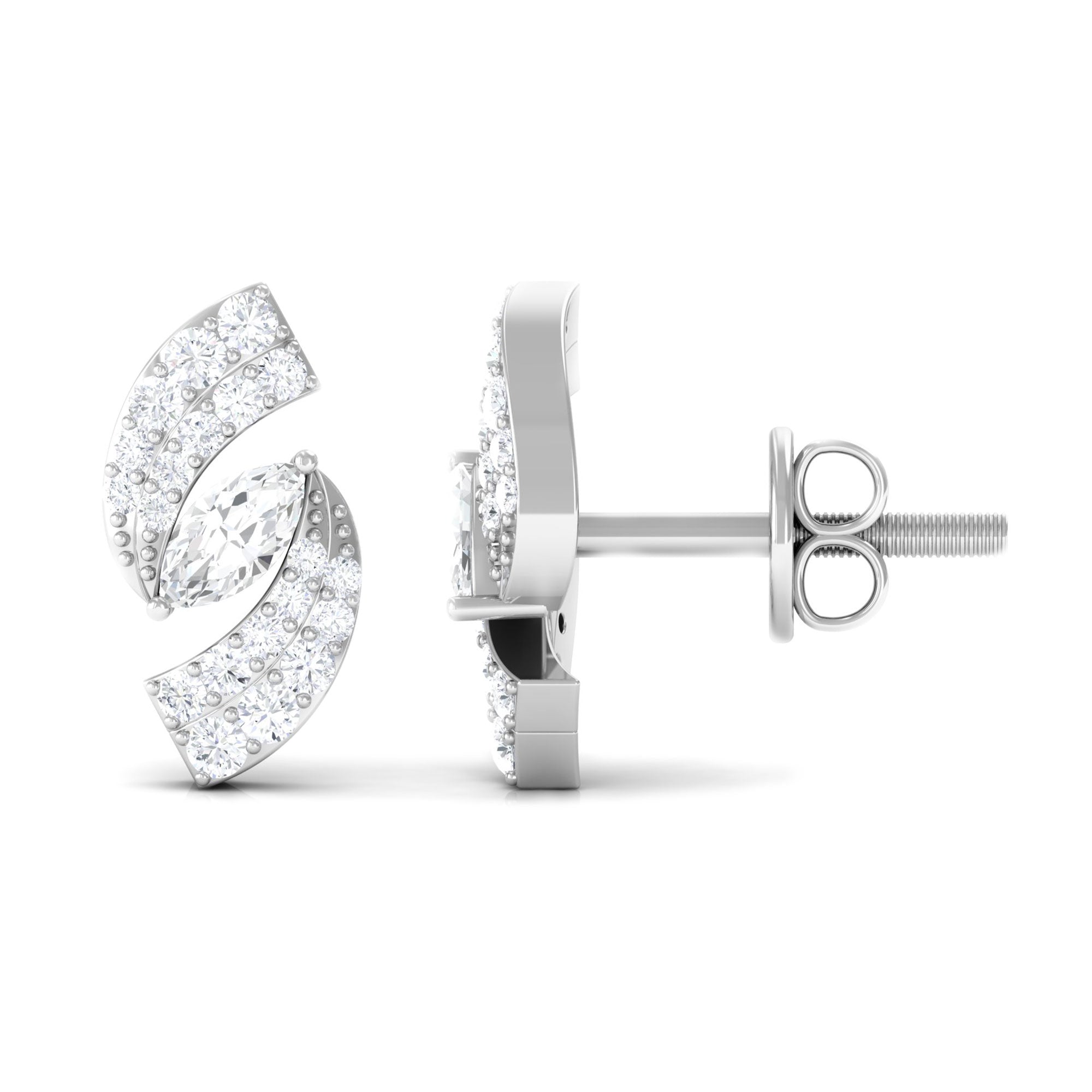 Simulated Diamond Designer Stud Earrings Zircon - ( AAAA ) - Quality - Rosec Jewels