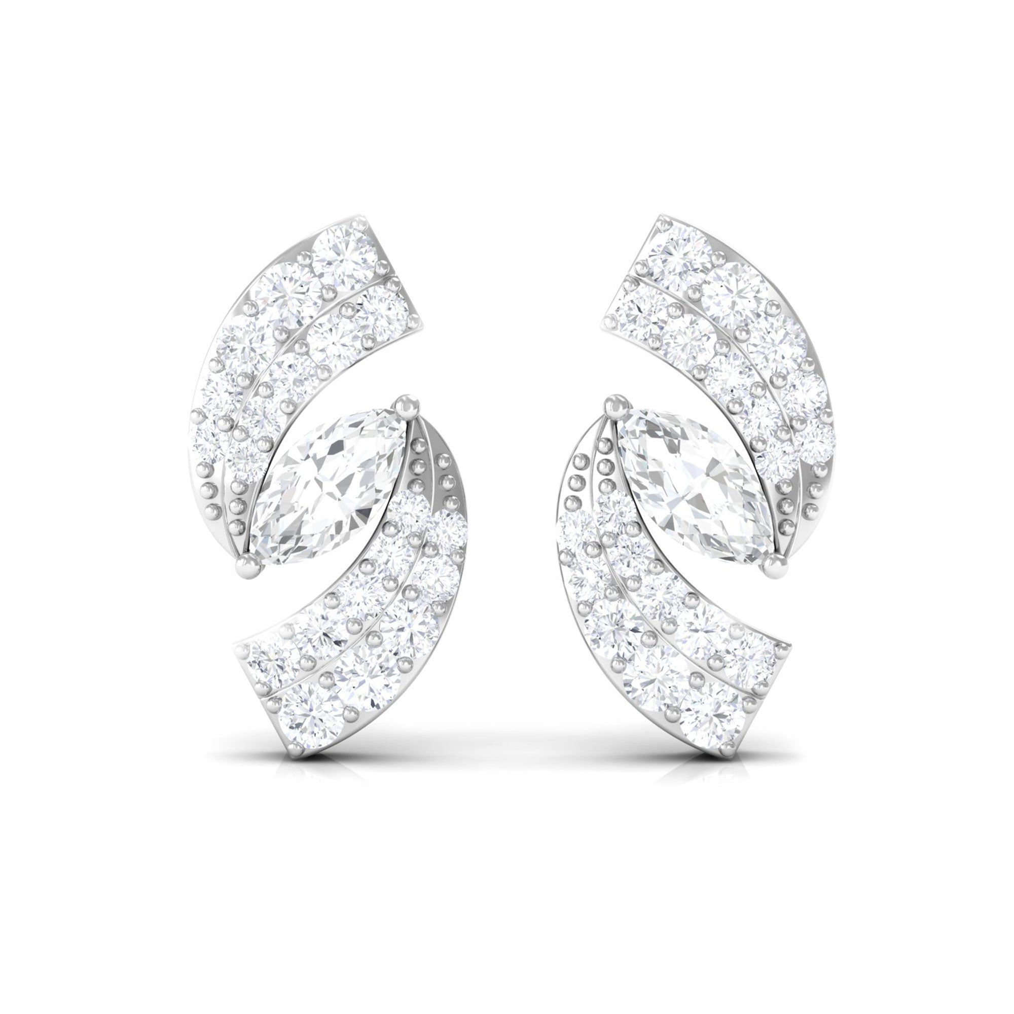 Simulated Diamond Designer Stud Earrings Zircon - ( AAAA ) - Quality - Rosec Jewels