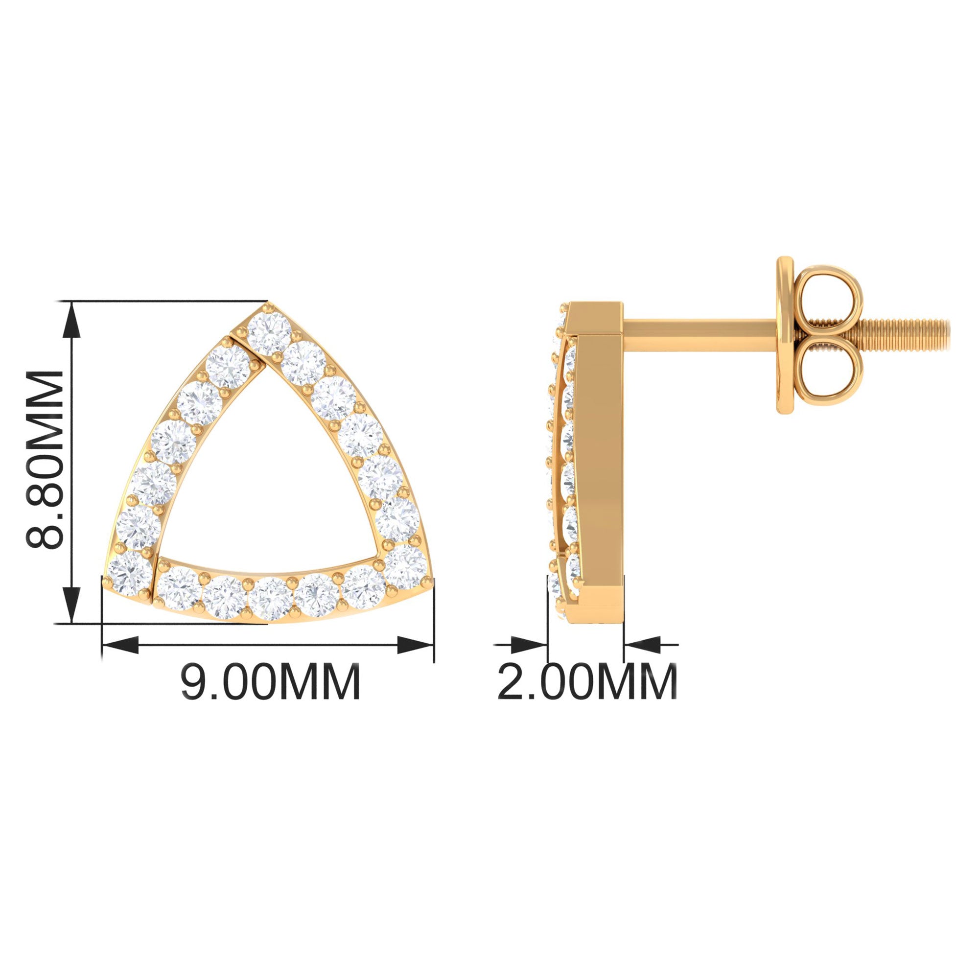 1/2 CT Moissanite Open Triangle Stud Earrings in Gold Moissanite - ( D-VS1 ) - Color and Clarity - Rosec Jewels