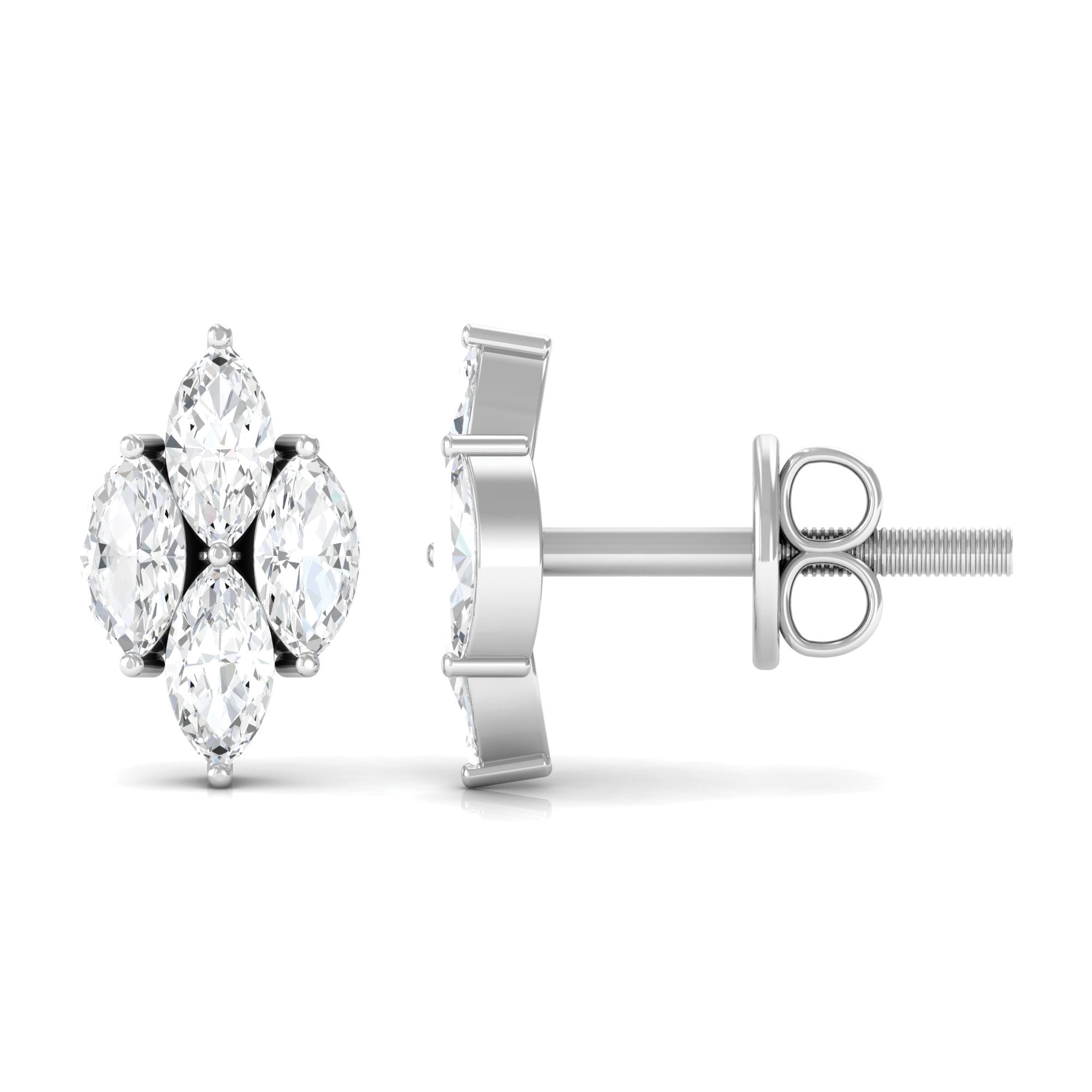 Cluster Stud Earrings with Marquise Cut Simulated Diamond Zircon - ( AAAA ) - Quality - Rosec Jewels