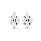 Cluster Stud Earrings with Marquise Cut Simulated Diamond Zircon - ( AAAA ) - Quality - Rosec Jewels