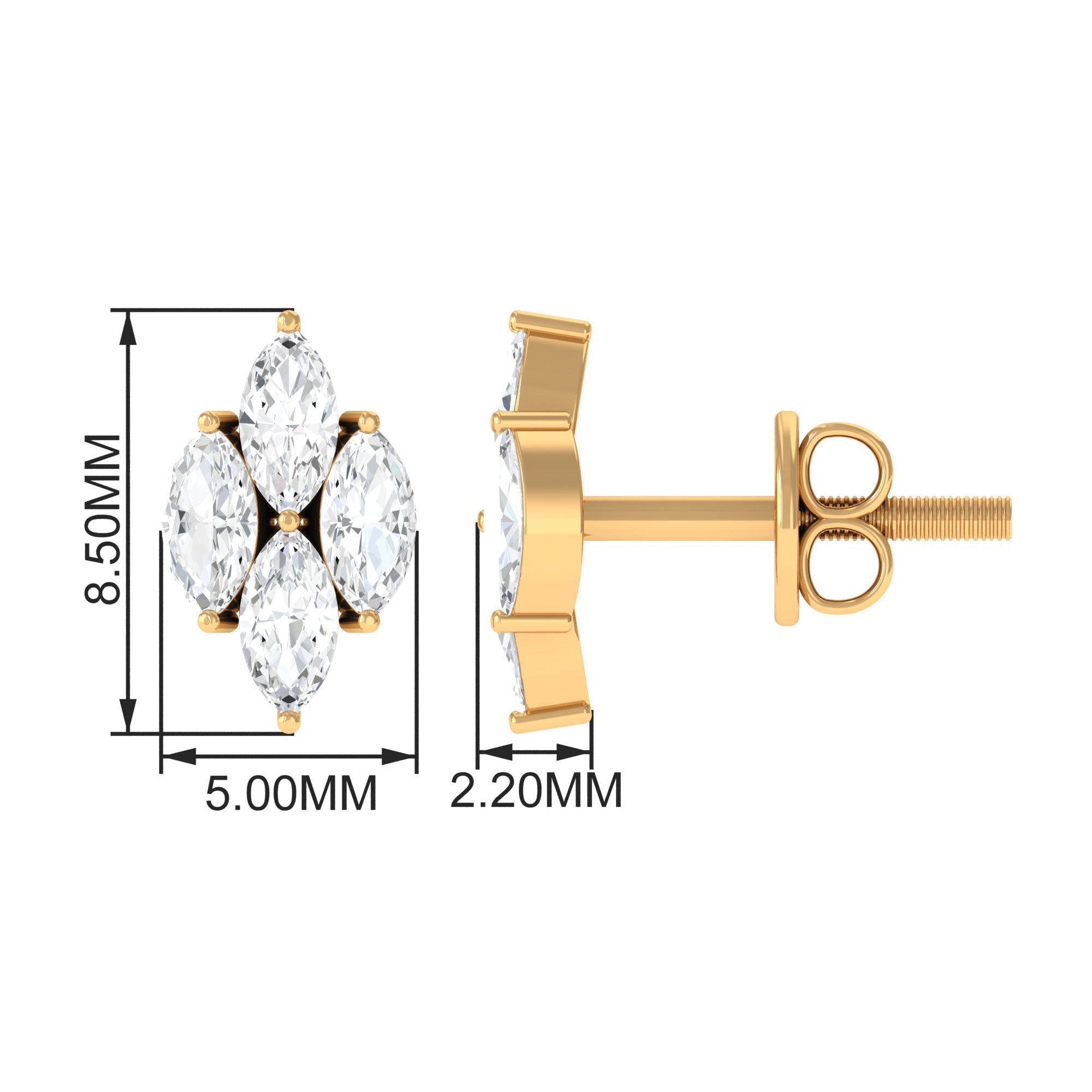 Cluster Stud Earrings with Marquise Cut Simulated Diamond Zircon - ( AAAA ) - Quality - Rosec Jewels