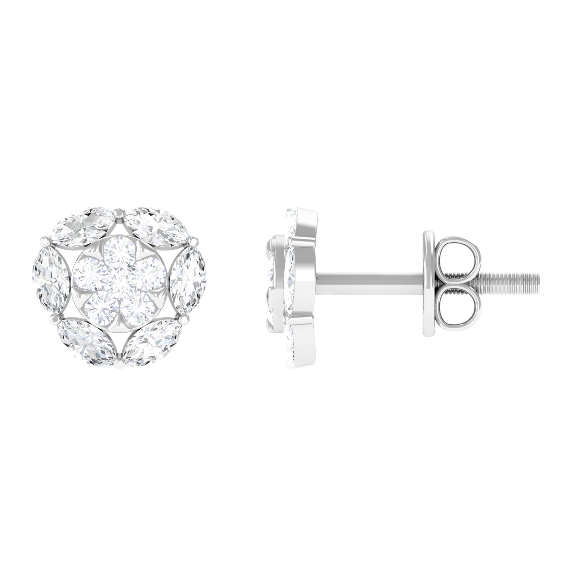 Cubic Zirconia Cluster Flower Stud Earrings in Gold Zircon - ( AAAA ) - Quality - Rosec Jewels