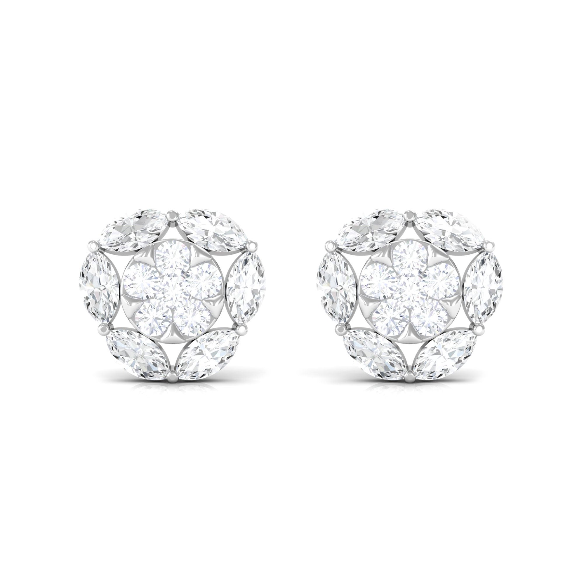 Cubic Zirconia Cluster Flower Stud Earrings in Gold Zircon - ( AAAA ) - Quality - Rosec Jewels