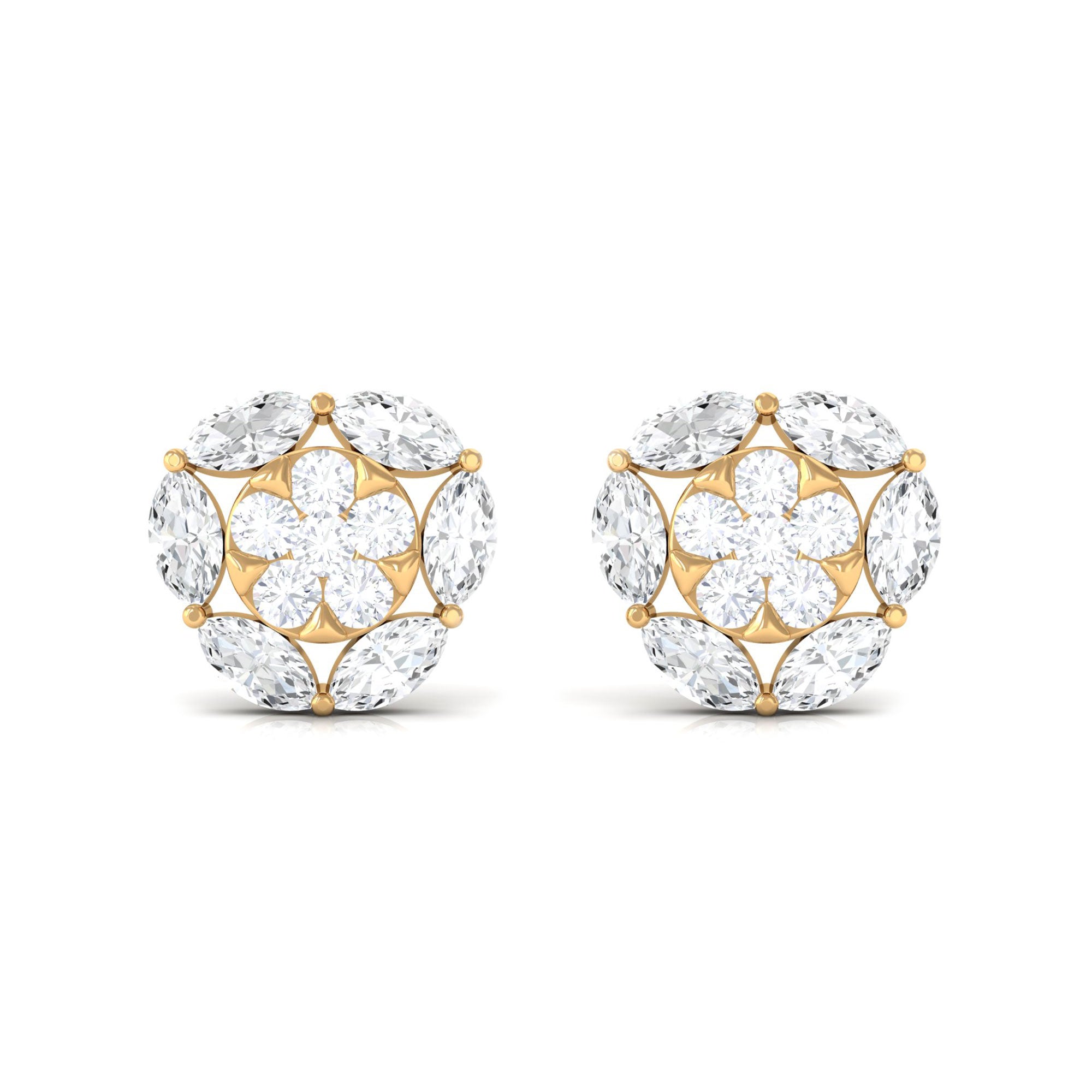 Cubic Zirconia Cluster Flower Stud Earrings in Gold Zircon - ( AAAA ) - Quality - Rosec Jewels