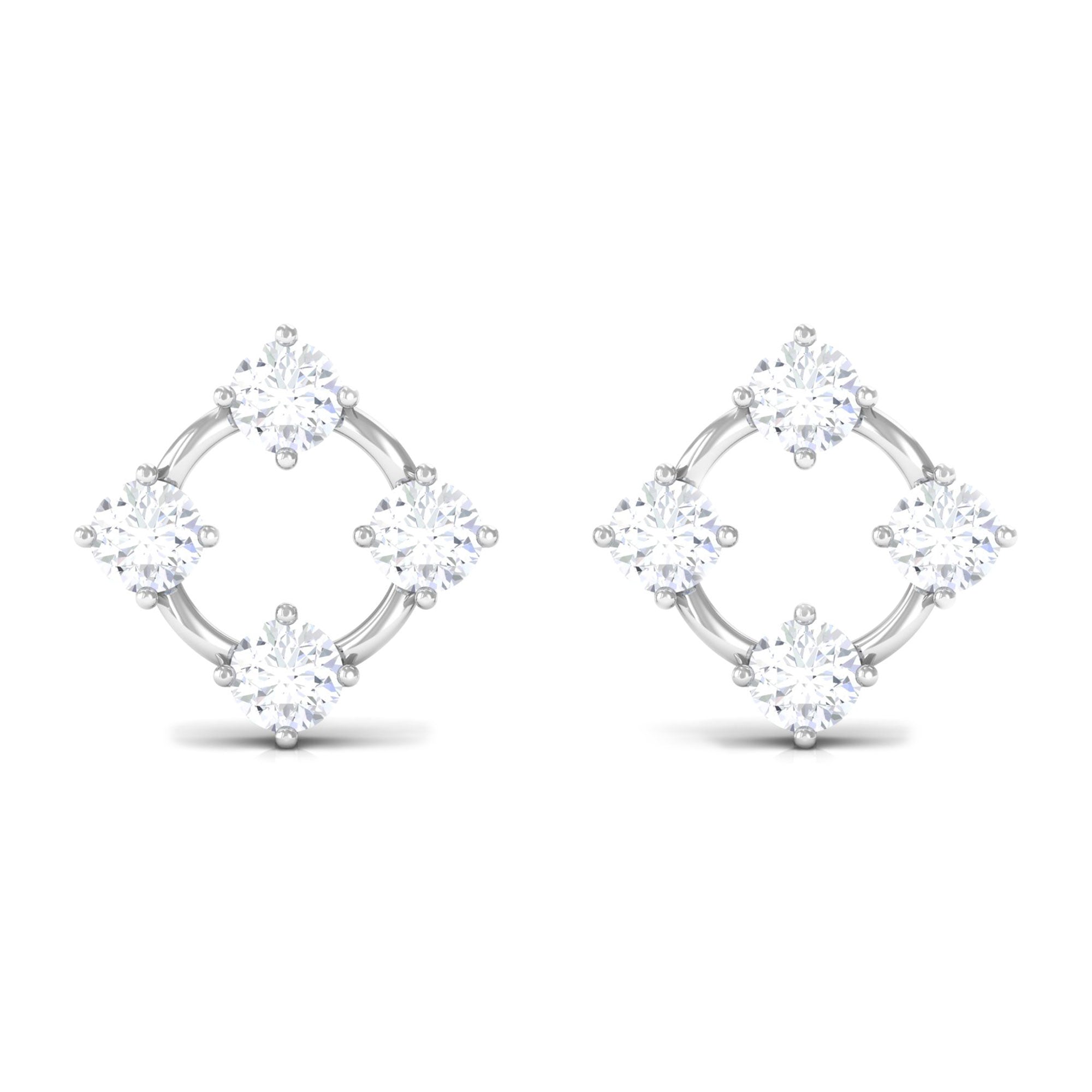 Round Simulated Diamond Contemporary Stud Earrings Zircon - ( AAAA ) - Quality - Rosec Jewels