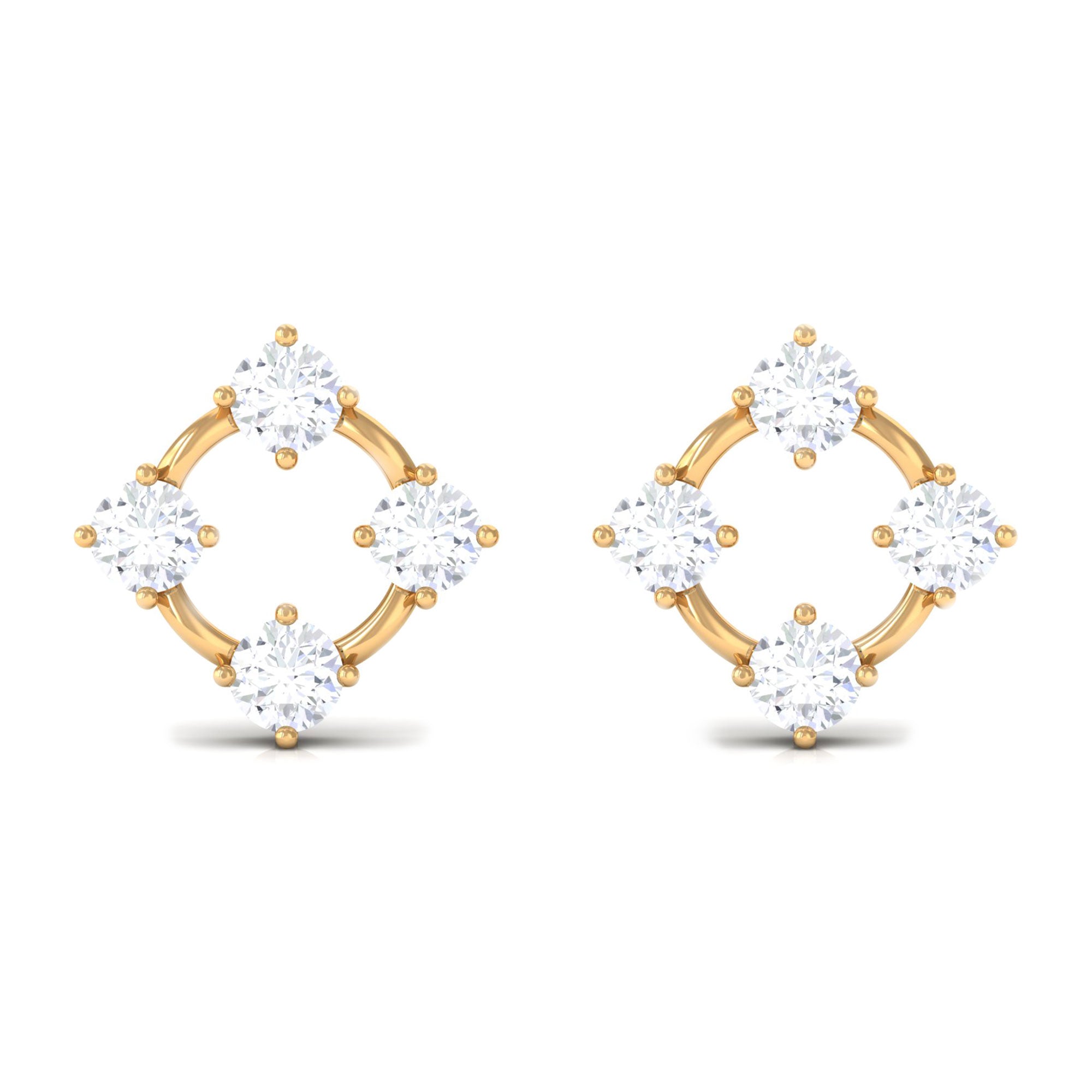 Round Simulated Diamond Contemporary Stud Earrings Zircon - ( AAAA ) - Quality - Rosec Jewels