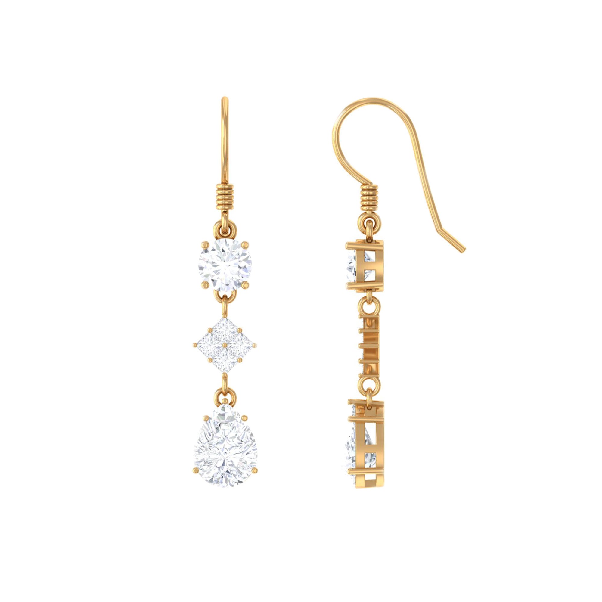 4.25 CT Moissanite Dangle Drop Earrings in Gold Moissanite - ( D-VS1 ) - Color and Clarity - Rosec Jewels