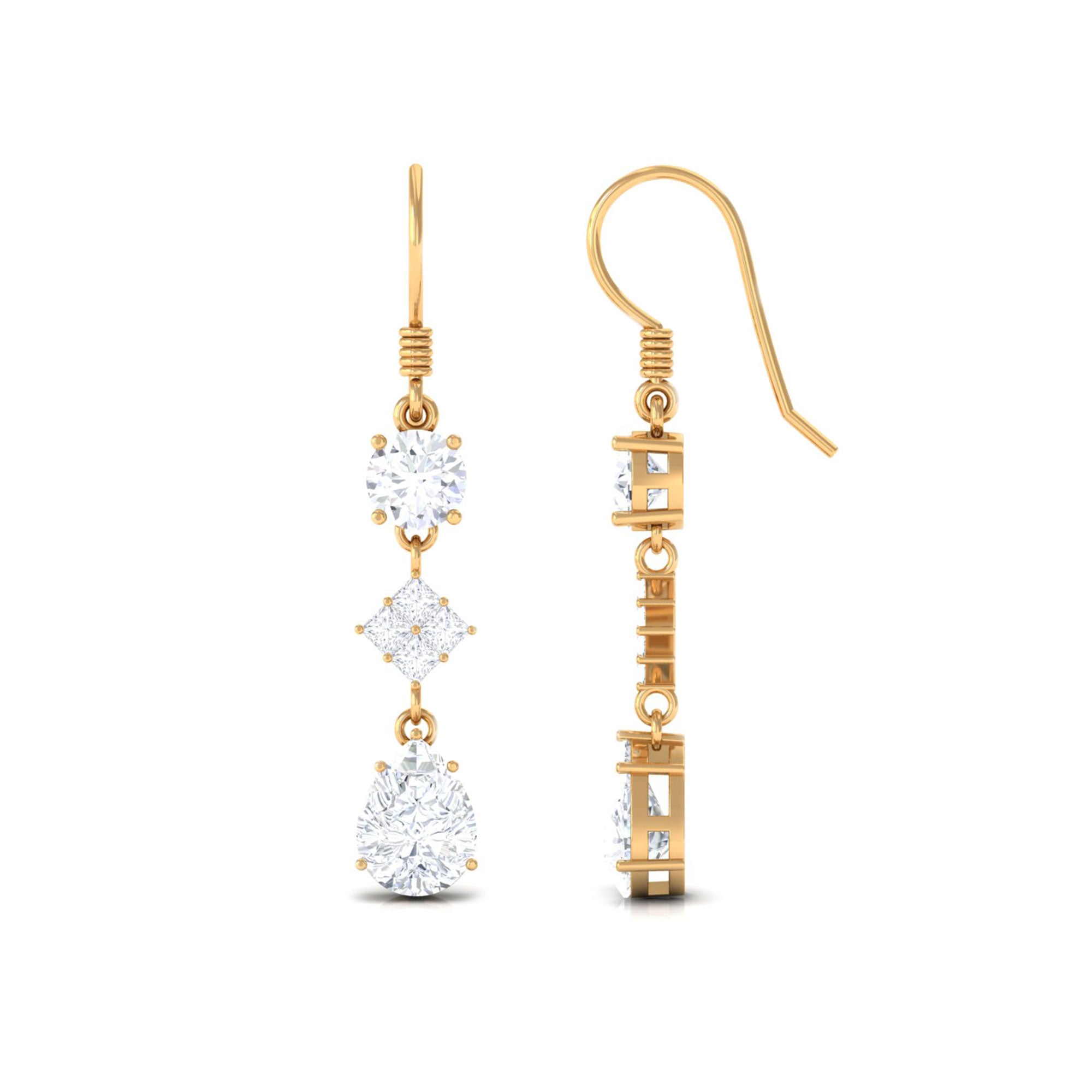 4.25 CT Moissanite Dangle Drop Earrings in Gold Moissanite - ( D-VS1 ) - Color and Clarity - Rosec Jewels