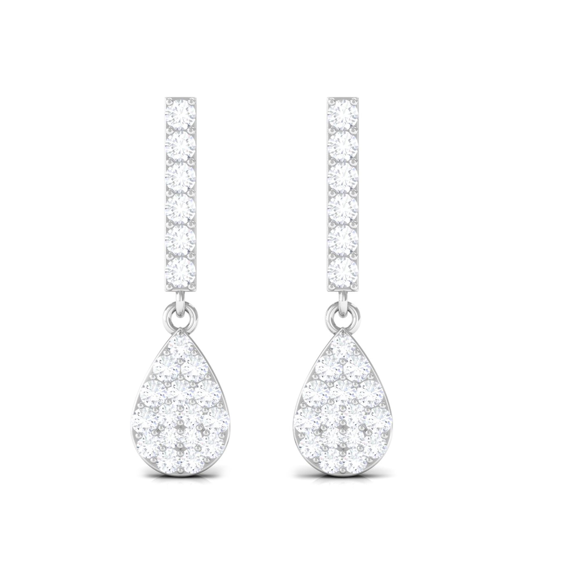 Teardrop Dangle Earrings with Cubic Zirconia Zircon - ( AAAA ) - Quality - Rosec Jewels